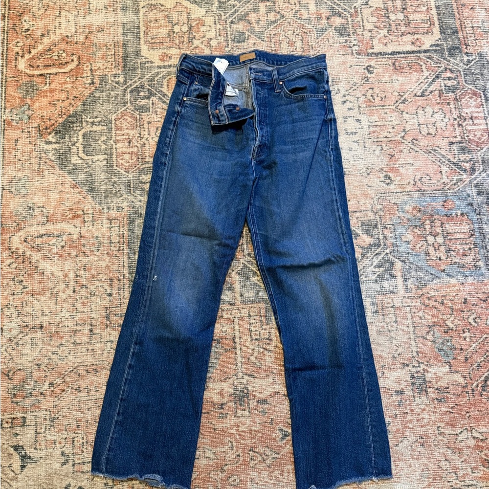 MOTHER Blue Denim Jeans with Tan Accents